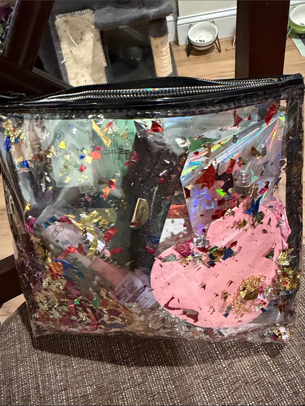 Clear Confetti Tote Bag with Pink Accent full to the top…